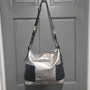 Silver and Black Leather Hobo Bag Purse